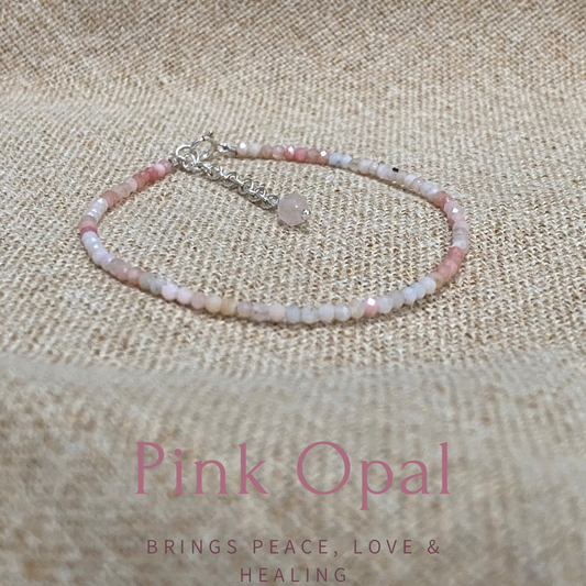 Gemstone beaded bracelet - Pink Opal - October Birthstone