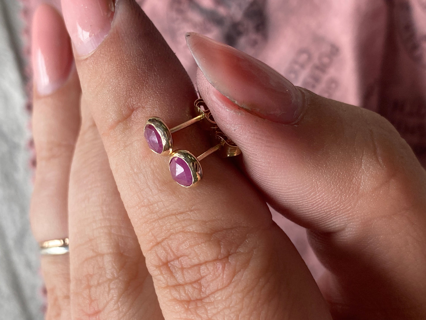 Ruby and 9ct yellow gold stud earrings