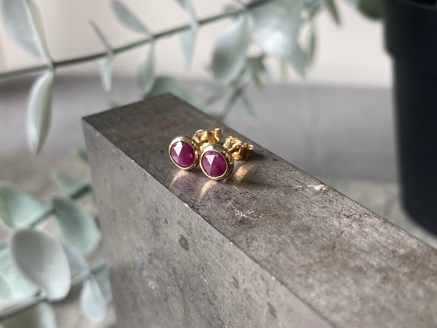 Ruby and 9ct yellow gold stud earrings