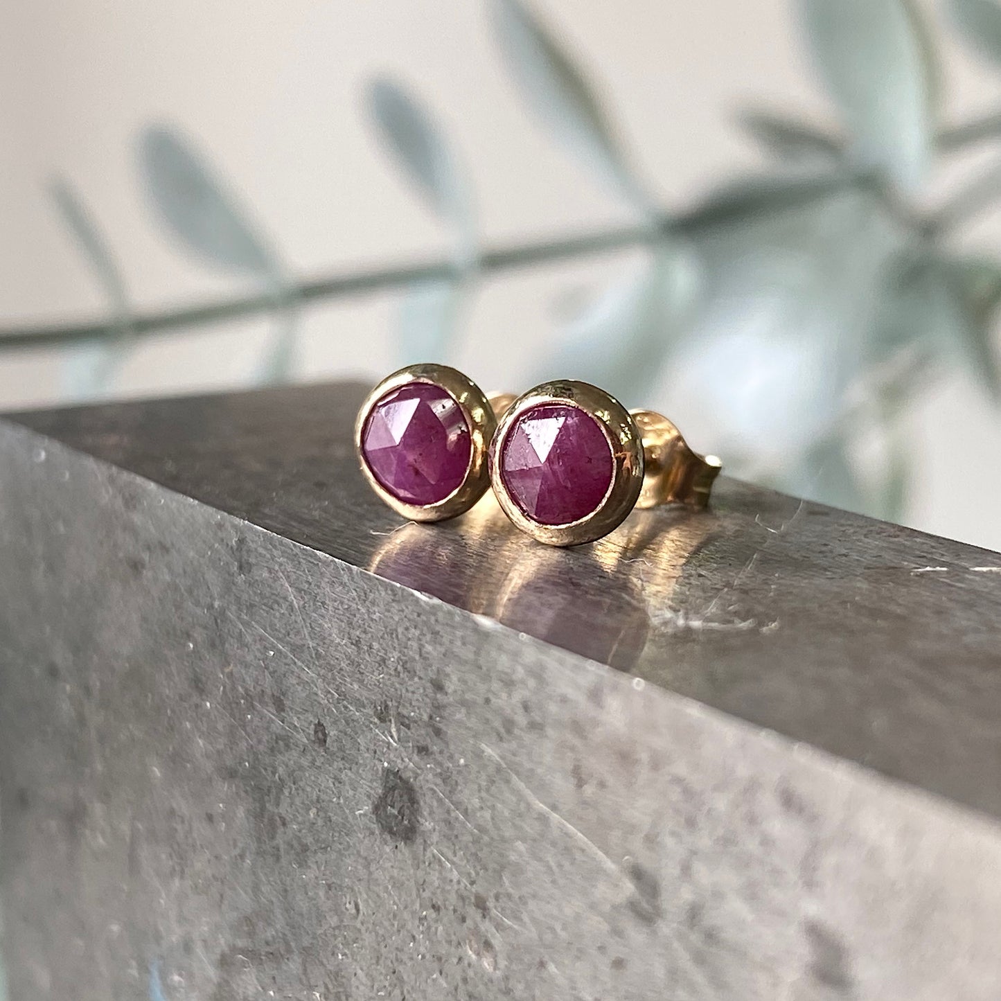 Ruby and 9ct yellow gold stud earrings