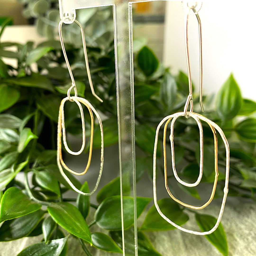 Organic Sterling silver and 9ct Yellow Gold drop earrings