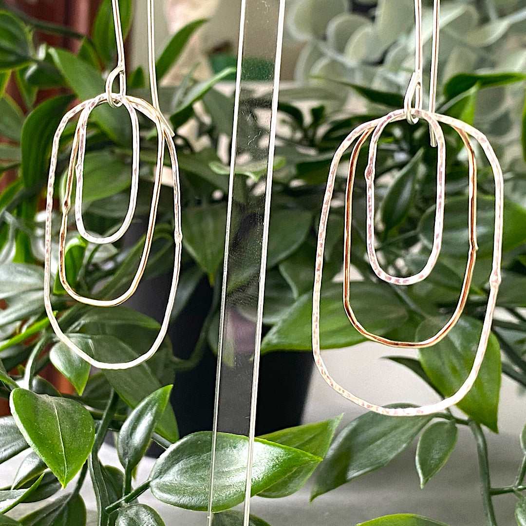 Organic Sterling silver and 9ct Yellow Gold drop earrings